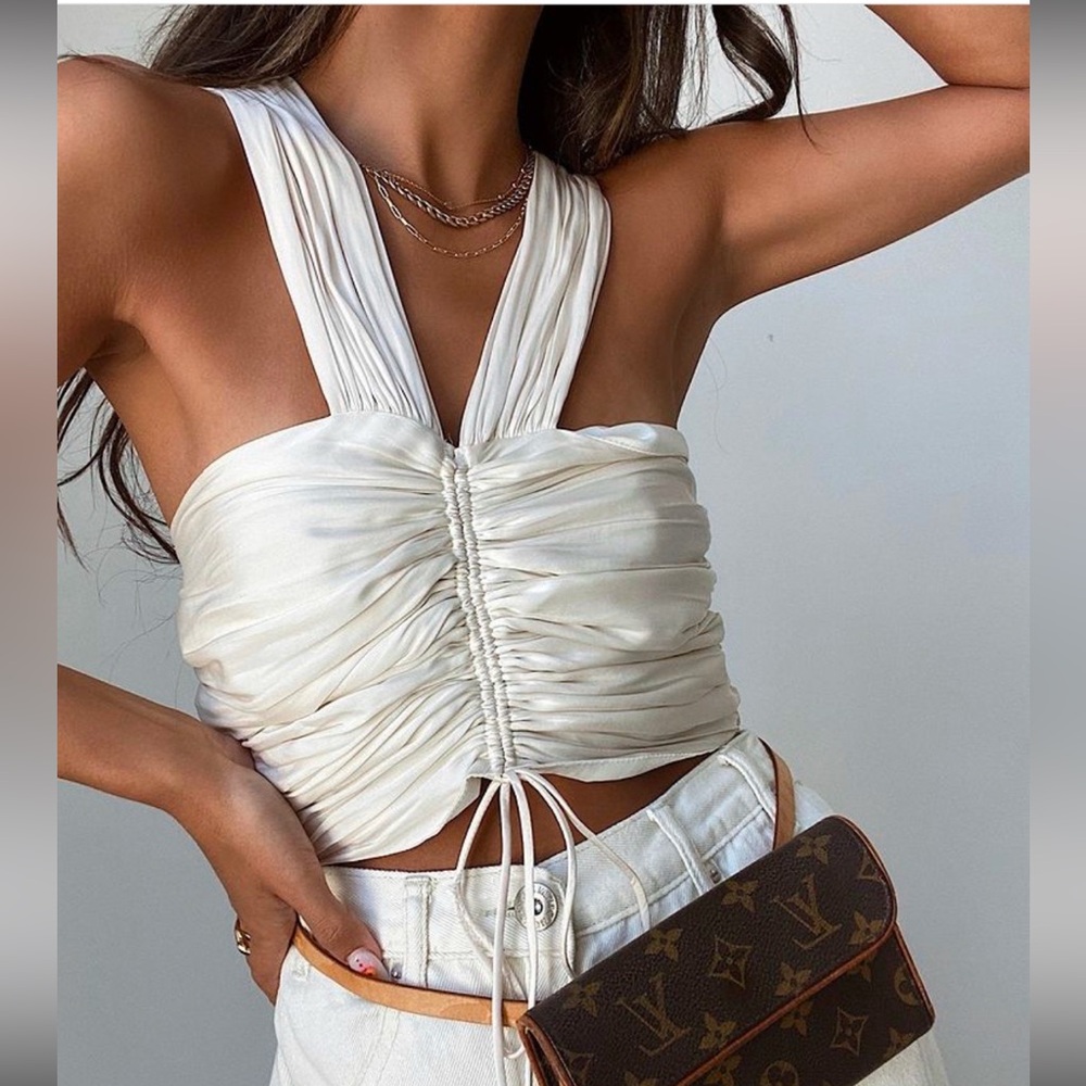 Smocked Ruched Halter Crop Top